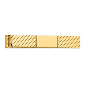 14K Yellow Gold Polished & Diagonal Grooved Tie Bar, 8 x 50mm